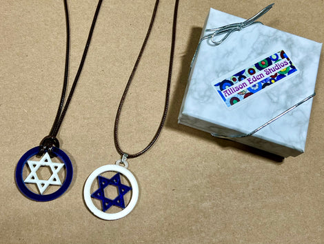 Star of David his/her art glass necklaces