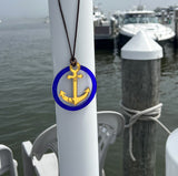 Sail On Sailor !!! Cobalt Glass and Gold Mirror Anchor Necklace
