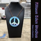Peace & Love Necklace- Iridescent Blue Unicorn Stained Glass